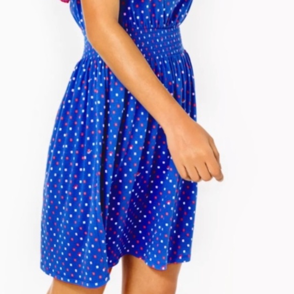 EUC Lilly Pulitzer Kalama Off the Shoulder Blue Borealis Squared Dress Size Lg - Picture 6 of 7